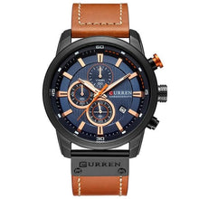 Chronograph De Luxe En Cuir Généreux Pour Homme Marron Bleu Noir