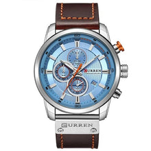 Chronograph De Luxe En Cuir Généreux Pour Homme Marron Bleu