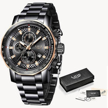 Chronographe A La Mode En Acier Avec Rétroéclairage Noir Rose Gold