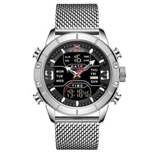 Chronographe Double-Horloge En Acier Avec Alarme Et Lumière Noir Argent