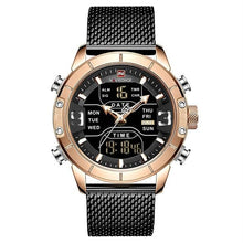 Chronographe Double-Horloge En Acier Avec Alarme Et Lumière Noir Or