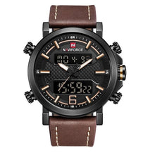 Chronographe Double-Horloge En Cuir Avec Eclairage Led Marron Jaune