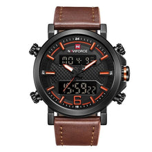 Chronographe Double-Horloge En Cuir Avec Eclairage Led Marron Orange