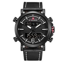 Chronographe Double-Horloge En Cuir Avec Eclairage Led Noir Et Blanc