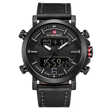 Chronographe Double-Horloge En Cuir Avec Eclairage Led Noir Gris