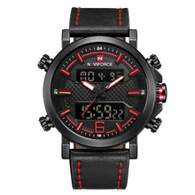 Chronographe Double-Horloge En Cuir Avec Eclairage Led Noir Rouge