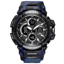 Chronographe Double-Horloge Militaire En Silicone Pour Homme Camouflage Bleu