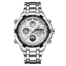 Chronographe En Acier Pour Homme Avec Alarme Et Lumière Argent Blanc