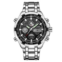 Chronographe En Acier Pour Homme Avec Alarme Et Lumière Argent Noir