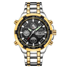 Chronographe En Acier Pour Homme Avec Alarme Et Lumière Argent Or Noir