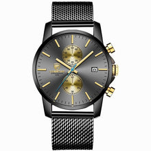 Chronographe En Cuir Robuste A La Mode Pour Homme Acier Or