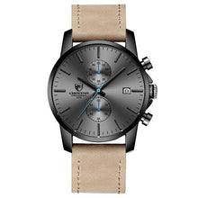 Chronographe En Cuir Robuste A La Mode Pour Homme Gris