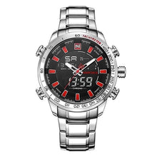 Chronographe Homme A La Mode En Acier De Luxe Argent Rouge