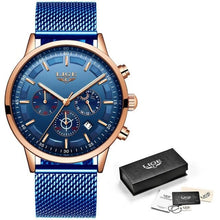 Chronographe Pour Homme En Maille Dacier Rose Gold Bleu