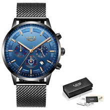 Chronographe Pour Homme En Maille Dacier Rose Gold Noir Bleu