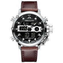 Silver leather casual men's watch with integrated chronograph calendar.