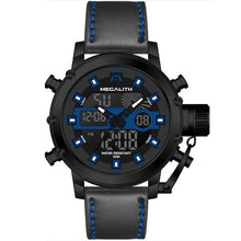 Double fashion watch with integrated chronograph in blue leather.