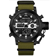 Fashionable dual timepiece with integrated chronograph in sleek black nylon.