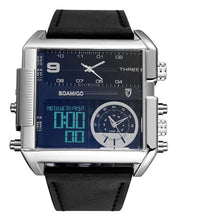 Double-Horloge Montre Homme En Cuir Sport Carrée Moderne Noir Et Blanc