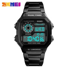 Double Horloge Numérique En Acier Pour Homme Noir