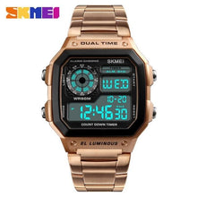 Double Horloge Numérique En Acier Pour Homme Rose Gold