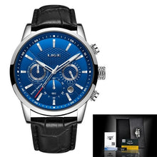 Montre A Mouvement Quartz En Cuir Pour Homme Argent Bleu