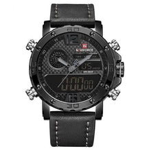 Montre Chronographe En Cuir Avec Rétroéclairage Gris Noir