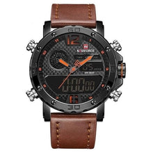 Montre Chronographe En Cuir Avec Rétroéclairage Orange Noir