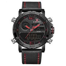 Montre Chronographe En Cuir Avec Rétroéclairage Rouge Noir