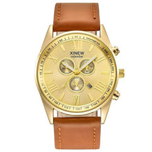 Montre Homme A La Mode En Cuir Avec Calendrier Marron Or