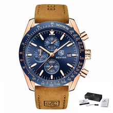 Montre Homme Chronographe En Cuir Brut Or Bleu