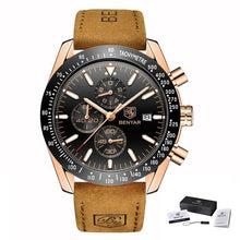 Montre Homme Chronographe En Cuir Brut Or Noir