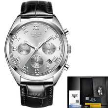 Montre Homme Classique En Cuir Cousu Avec Calendrier Blanc Argent