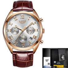 Montre Homme Classique En Cuir Cousu Avec Calendrier Blanc Or