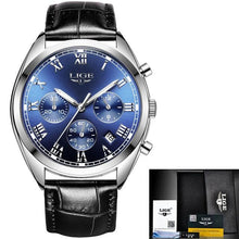 Montre Homme Classique En Cuir Cousu Avec Calendrier Bleu Argent