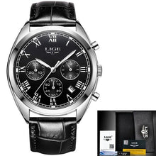 Montre Homme Classique En Cuir Cousu Avec Calendrier Noir Argent