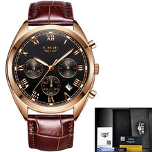 Montre Homme Classique En Cuir Cousu Avec Calendrier Noir Or