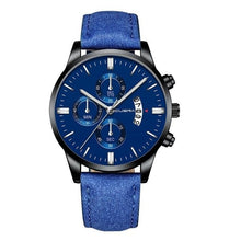 Montre homme sport cadran bleu avec dateur et bracelet cuir bleu. - Kiorr™