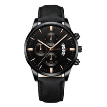 Montre Homme Cuir Chic Dateur with leather strap in black, featuring a sporty design with date function, made in China.