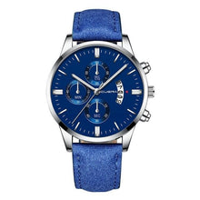 Stylish men's leather watch with date feature in black, from China.