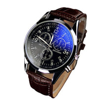 Montre Homme Cuir Luxe Décontracté Avec Verre Bleu Marron Noir