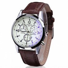 Montre Homme Cuir Luxe Décontracté Avec Verre Bleu Marron
