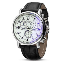 Montre Homme Cuir Luxe Décontracté Avec Verre Bleu Noir Et Blanc