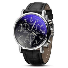 Montre Homme Cuir Luxe Décontracté Avec Verre Bleu Noir