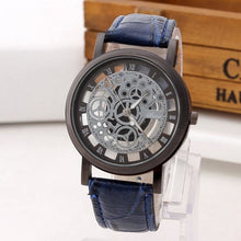 Montre Homme Cuir Squelette Luxe Bleu
