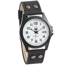 Montre Homme Décontracté En Cuir Boutonné Noir Et Blanc
