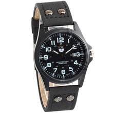 Montre Homme Décontracté En Cuir Boutonné Noir