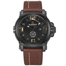 Montre homme en cuir jaune noir avec coutures additionnelles.
