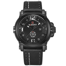 Montre homme en cuir noir et blanc avec coutures additionnelles