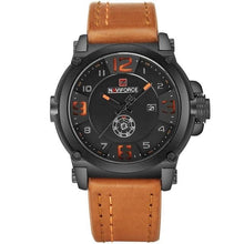 Montre homme en cuir orange avec coutures additionnelles